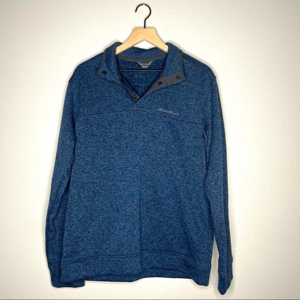 Eddie Bauer Men’s Large Blue Sweater button 1/4